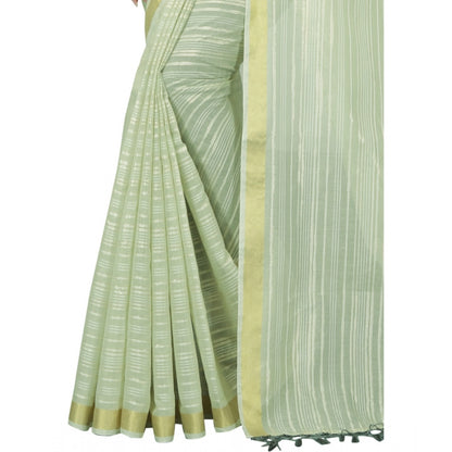 Generic Women's Cotton Blend Solid/Plain Saree With Unstitched Blouse 5.5Mtr (Green)