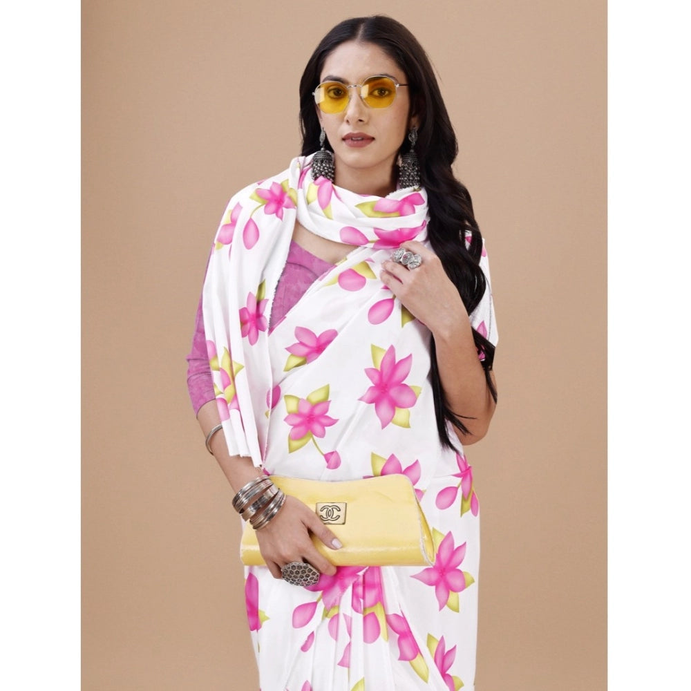 Generic Women's Crepe Digital Print Saree With Unstitched Blouse 5.5Mtr (Pink)