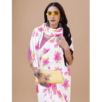 Generic Women's Crepe Digital Print Saree With Unstitched Blouse 5.5Mtr (Pink)