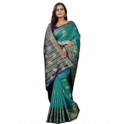 Generic Women's Silk Blend Woven Saree With Unstitched Blouse 5.5Mtr (Dark Blue-Green)