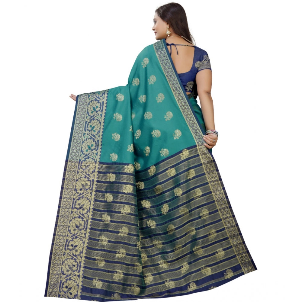 Generic Women's Silk Blend Woven Saree With Unstitched Blouse 5.5Mtr (Dark Blue-Green)