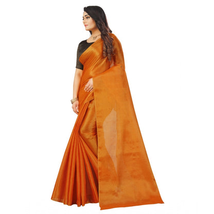 Generic Women's Cotton Silk Self Design Saree With Unstitched Blouse 5.5Mtr (Orange)