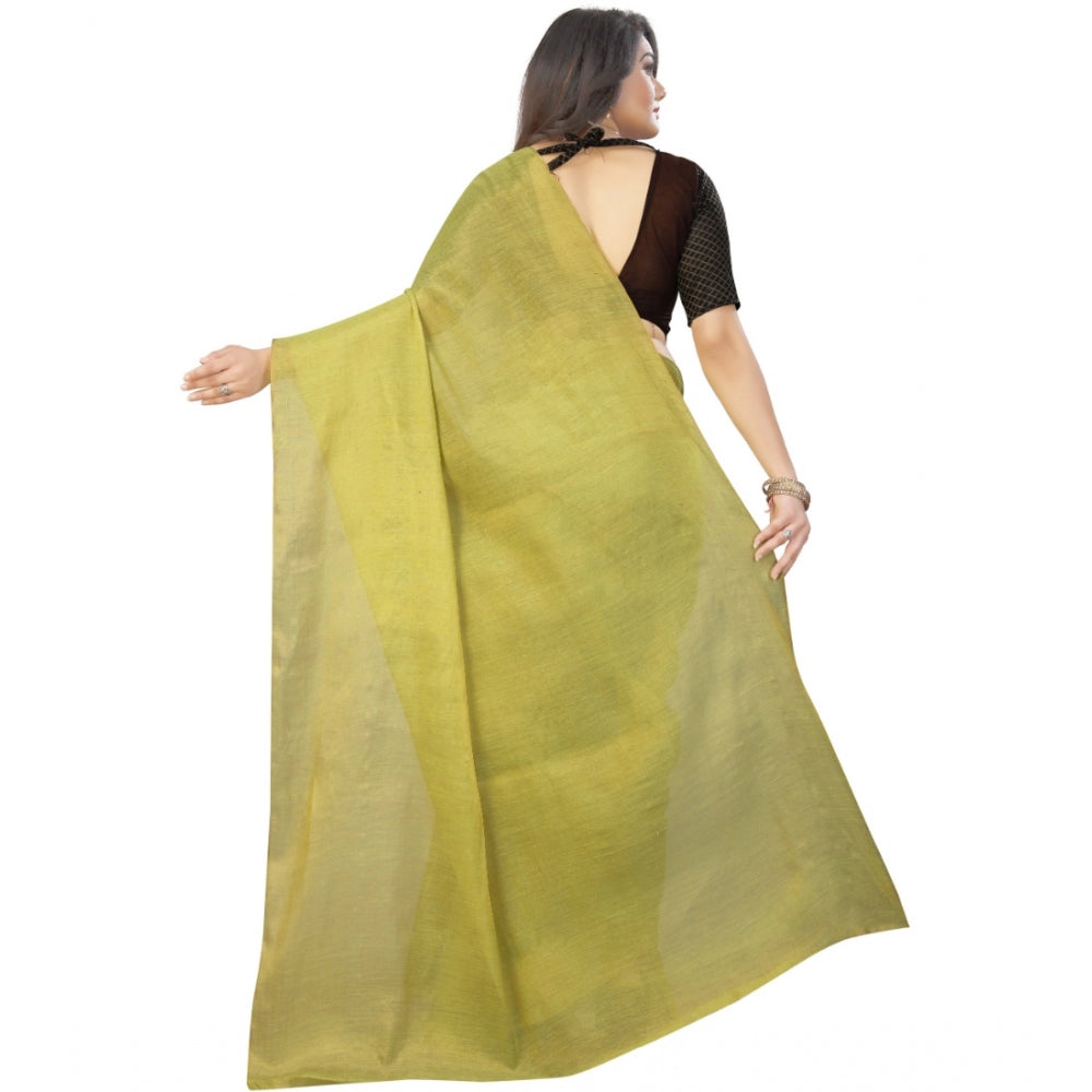 Generic Women's Cotton Silk Self Design Saree With Unstitched Blouse 5.5Mtr (Light Green)