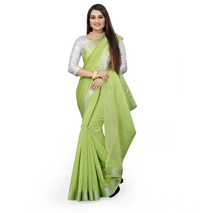 Generic Women's Cotton Silk Self Design Saree With Unstitched Blouse 5.5Mtr (Green)