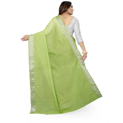 Generic Women's Cotton Silk Self Design Saree With Unstitched Blouse 5.5Mtr (Green)