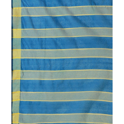 Generic Women's Cotton Silk Striped Saree With Unstitched Blouse 5.5Mtr (Light Blue)