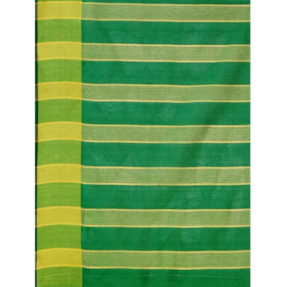 Generic Women's Cotton Silk Striped Saree With Unstitched Blouse 5.5Mtr (Green)