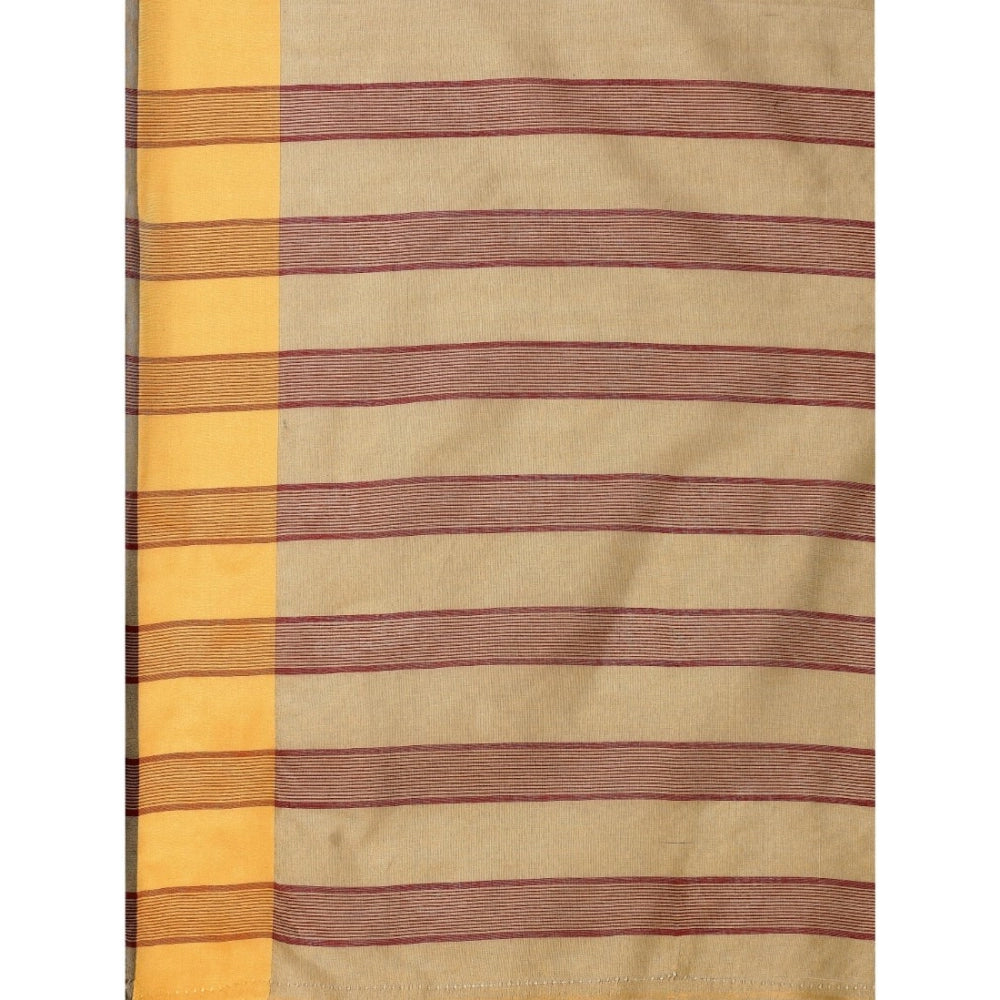 Generic Women's Cotton Silk Striped Saree With Unstitched Blouse 5.5Mtr (Cream)