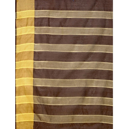 Generic Women's Cotton Silk Striped Saree With Unstitched Blouse 5.5Mtr (Brown)