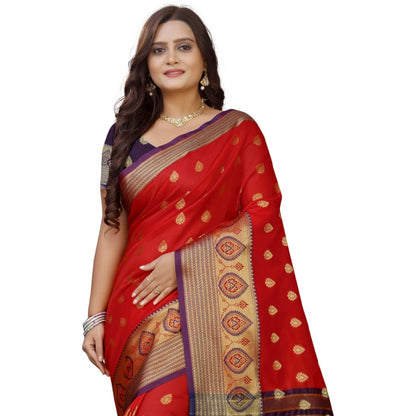 Generic Women's Silk Blend Woven Saree With Unstitched Blouse 5.5Mtr (Purple-Red)