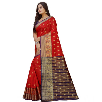 Generic Women's Silk Blend Woven Saree With Unstitched Blouse 5.5Mtr (Purple-Red)