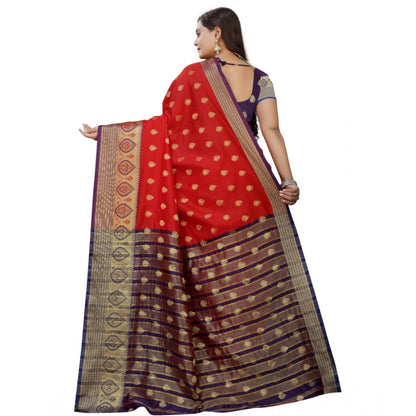 Generic Women's Silk Blend Woven Saree With Unstitched Blouse 5.5Mtr (Purple-Red)