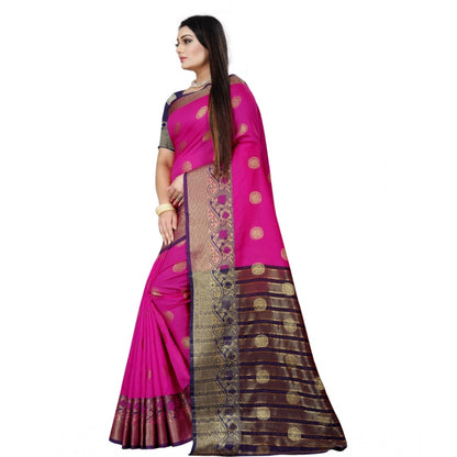 Generic Women's Silk Blend Woven Saree With Unstitched Blouse 5.5Mtr (Blue-Pink)