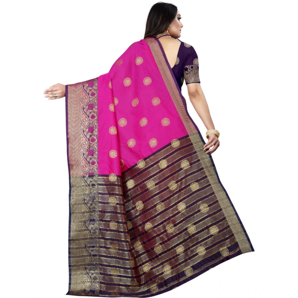 Generic Women's Silk Blend Woven Saree With Unstitched Blouse 5.5Mtr (Blue-Pink)