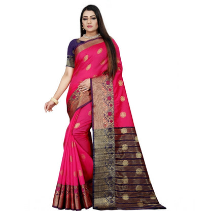 Generic Women's Silk Blend Woven Saree With Unstitched Blouse 5.5Mtr (Blue-Pink)