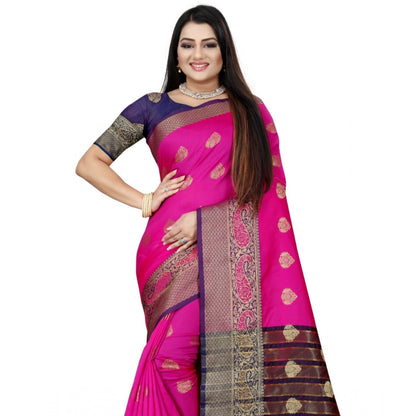 Generic Women's Silk Blend Woven Saree With Unstitched Blouse 5.5Mtr (Purple-Pink)