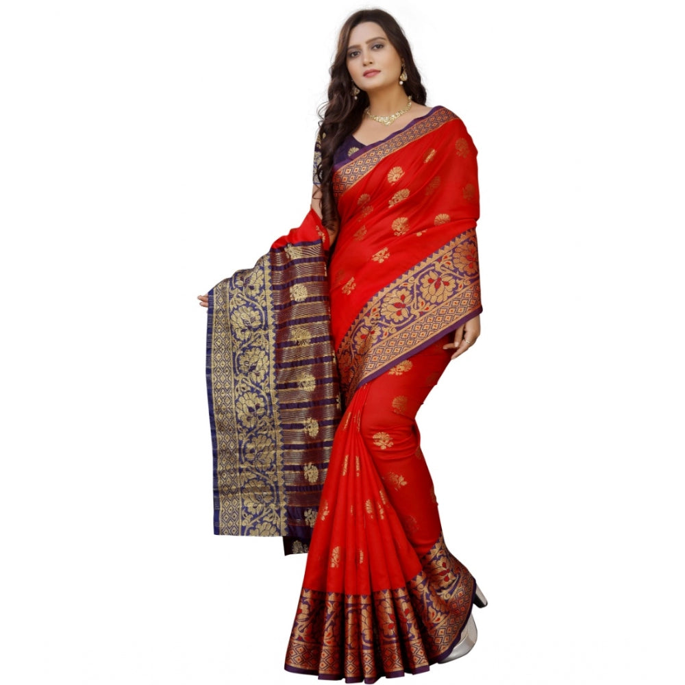 Generic Women's Silk Blend Woven Saree With Unstitched Blouse 5.5Mtr (Purple-Red)