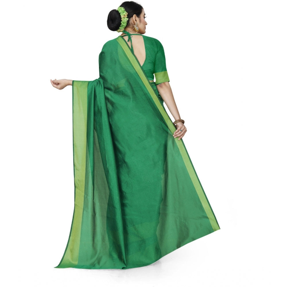 Generic Women's Cotton Silk Self Design Saree With Unstitched Blouse 5.5Mtr (Green)