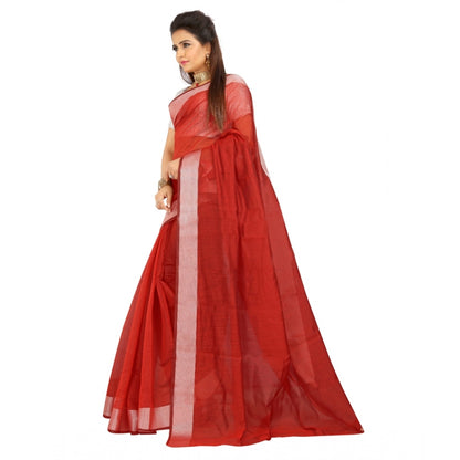 Generic Women's Cotton Silk Self Design Saree With Unstitched Blouse 5.5Mtr (Red)