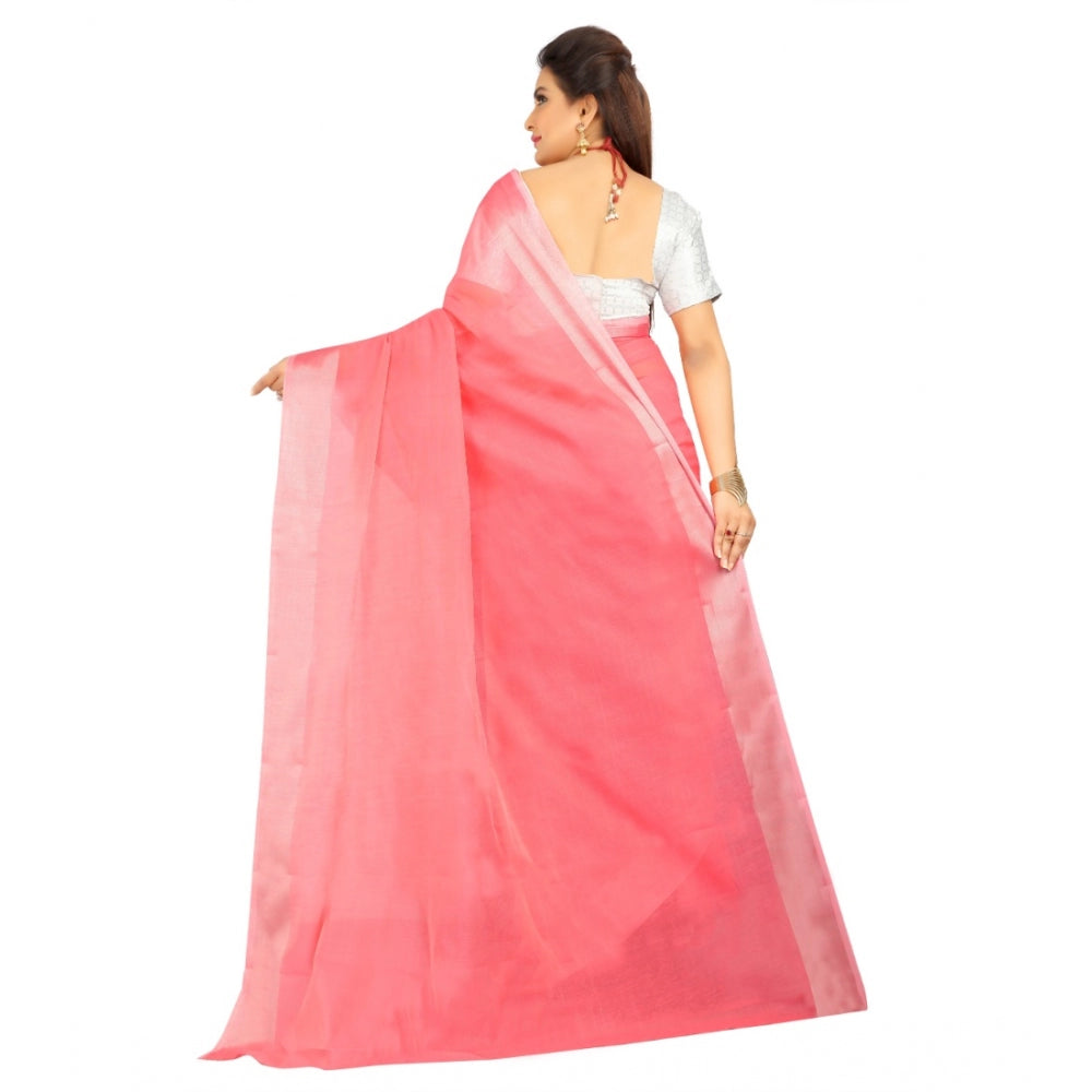 Generic Women's Cotton Silk Self Design Saree With Unstitched Blouse 5.5Mtr (Pink)