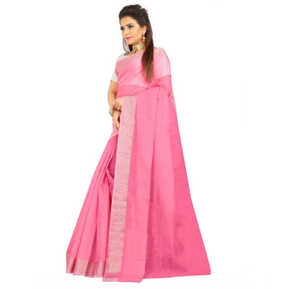 Generic Women's Cotton Silk Self Design Saree With Unstitched Blouse 5.5Mtr (Pink)