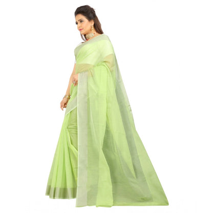 Generic Women's Cotton Silk Self Design Saree With Unstitched Blouse 5.5Mtr (Light Green)