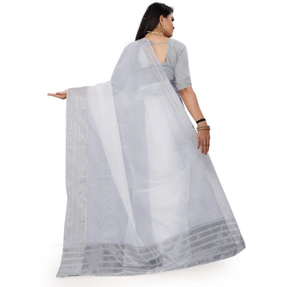 Generic Women's Cotton Jute Self Design Saree With Unstitched Blouse 5.5Mtr