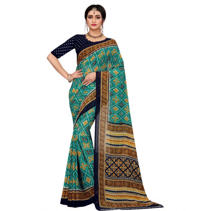 Generic Women's Georgette Floral Print Saree With Unstitched Blouse 5.5Mtr (Dark Green)