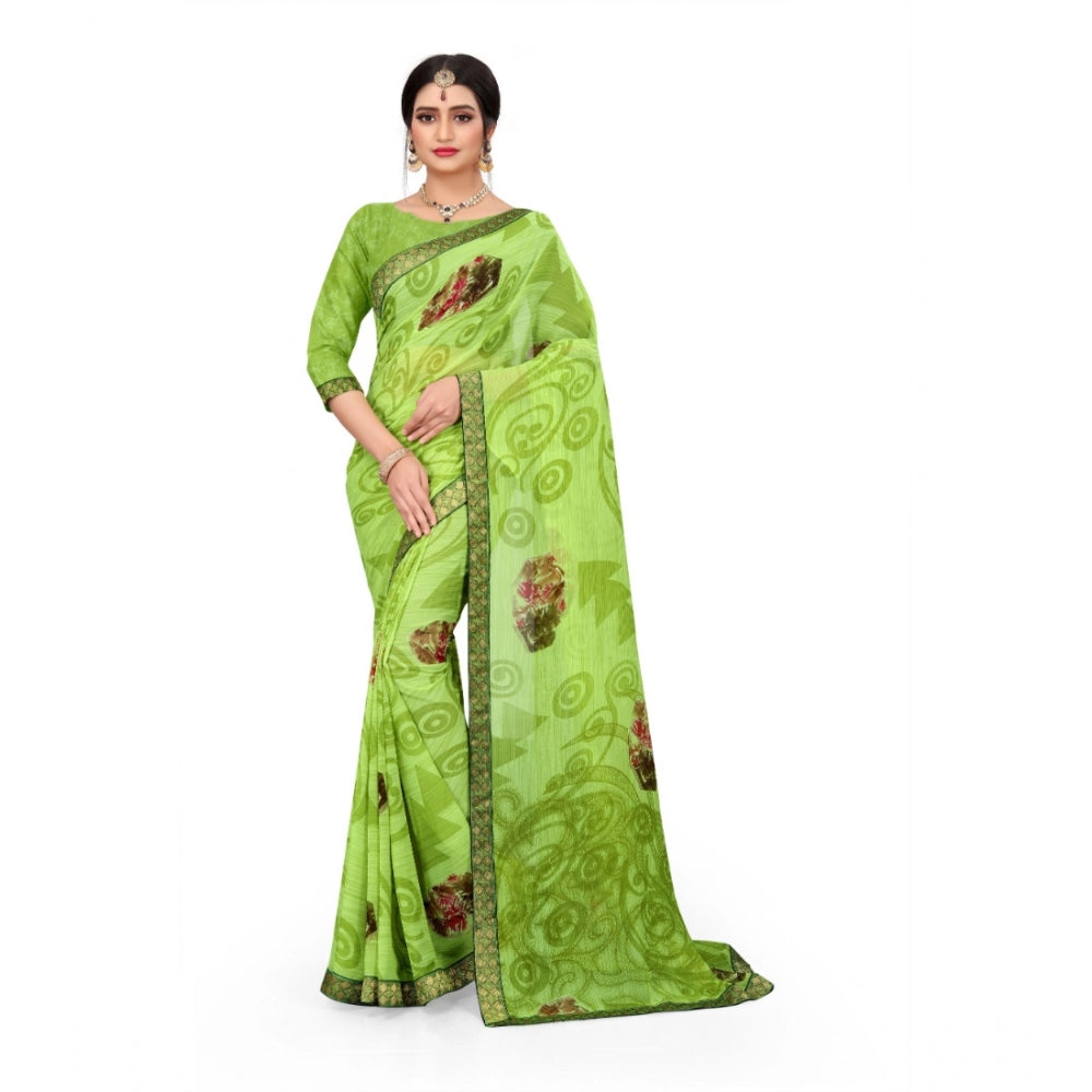 Generic Women's Georgette Floral Print Saree With Unstitched Blouse 5.5Mtr (Green)