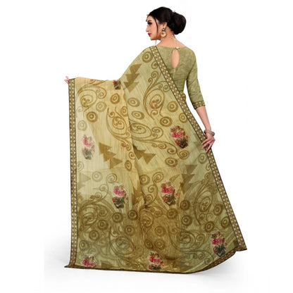 Generic Women's Georgette Floral Print Saree With Unstitched Blouse 5.5Mtr (Brown)