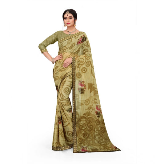 Generic Women's Georgette Floral Print Saree With Unstitched Blouse 5.5Mtr (Brown)