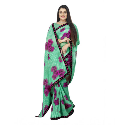 Generic Women's Georgette Floral Print Saree With Unstitched Blouse 5.5Mtr (Green)