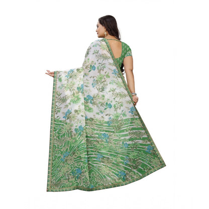 Generic Women's Georgette Floral Print Saree With Unstitched Blouse 5.5Mtr (Green)