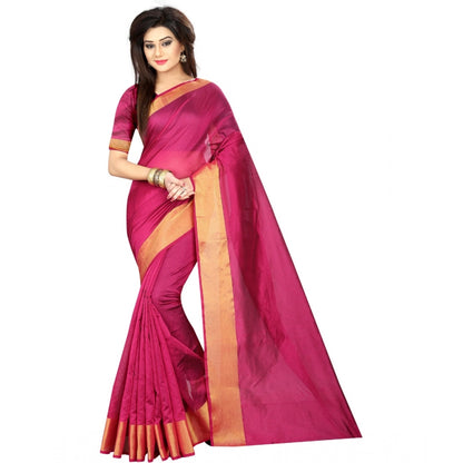 Generic Women's Cotton Silk Solid/Plain Saree With Unstitched Blouse 5.5Mtr (Pink)