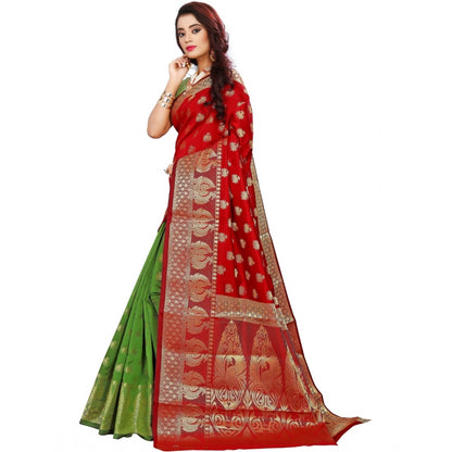 Generic Women's Jacquard Woven Saree With Unstitched Blouse 5.5Mtr (Red)