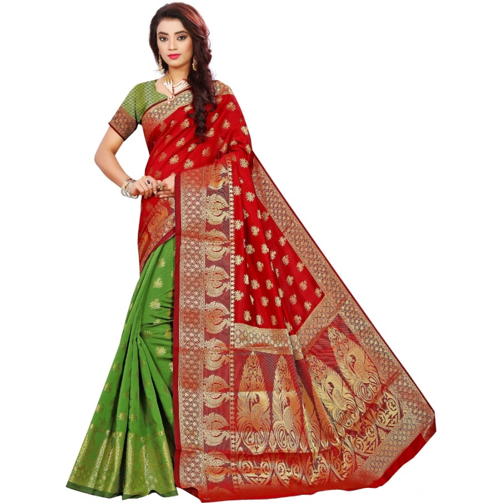 Generic Women's Jacquard Woven Saree With Unstitched Blouse 5.5Mtr (Red)