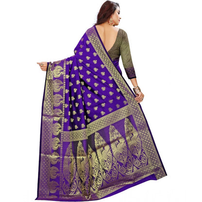 Generic Women's Jacquard Woven Saree With Unstitched Blouse 5.5Mtr (Purple)