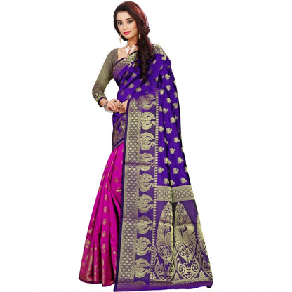 Generic Women's Jacquard Woven Saree With Unstitched Blouse 5.5Mtr (Purple)