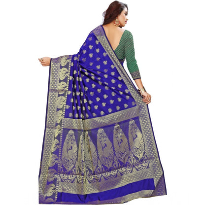 Generic Women's Jacquard Woven Saree With Unstitched Blouse 5.5Mtr (Blue)