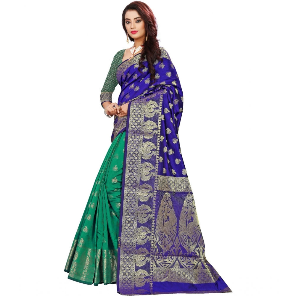 Generic Women's Jacquard Woven Saree With Unstitched Blouse 5.5Mtr (Blue)