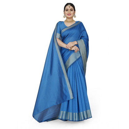 Generic Women's Cotton Silk Self Design Saree With Unstitched Blouse 5.5Mtr (Light Blue)