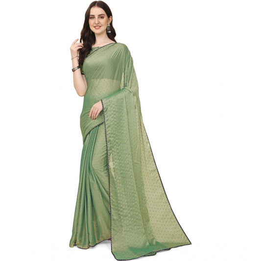 Generic Women's Silk Blend Embellished Saree With Unstitched Blouse 5.5Mtr (Light Green)