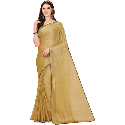 Generic Women's Silk Blend Embellished Saree With Unstitched Blouse 5.5Mtr (Cream)