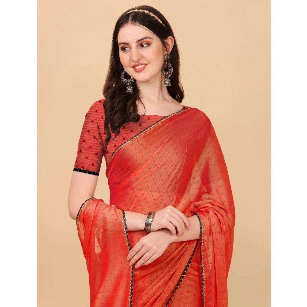 Generic Women's Silk Blend Embellished Saree With Unstitched Blouse 5.5Mtr (Red)