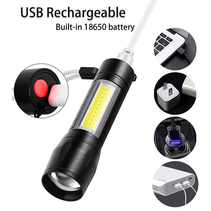 Mini USB Rechargeable Torch Light Super Bright Pocket Mini Zoom COB USB Charging Torch Led Flashlight Waterproof Torch Lights Torch Light with 3 Modes Adjustable PRODUCT CODE(OS0008484)