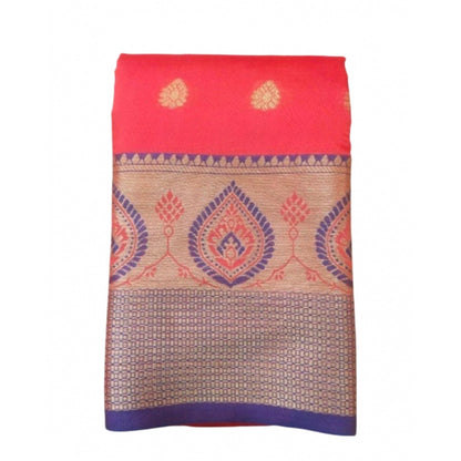 Generic Women's Silk Blend Woven Saree With Unstitched Blouse 5.5Mtr (Red)