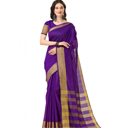 Generic Women's Cotton Silk Striped Saree With Unstitched Blouse 5.5Mtr (Multicolor)