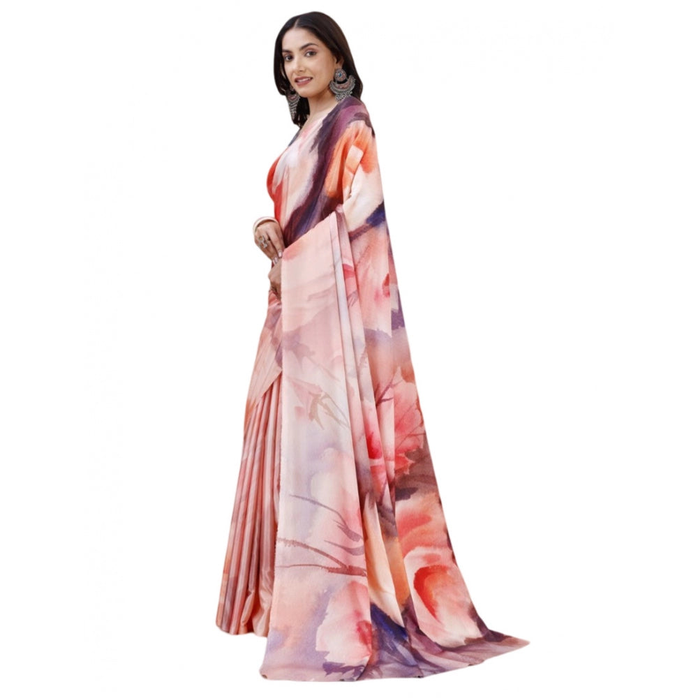 Generic Women's Crepe Digital Print Saree With Unstitched Blouse 5.5Mtr (Multicolor)