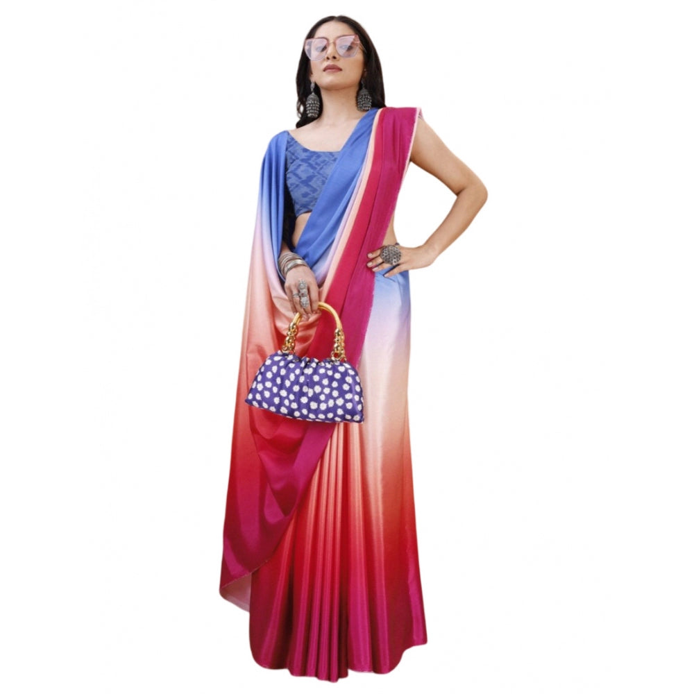 Generic Women's Crepe Digital Print Saree With Unstitched Blouse 5.5Mtr (Red)