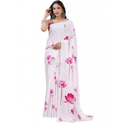 Generic Women's Crepe Digital Print Saree With Unstitched Blouse 5.5Mtr (White)